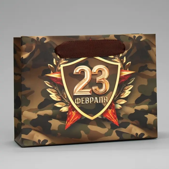 Пакет подарочный ламинированный, упаковка, &laquo;С 23 февраля&raquo;, S 15 х 12 х 5.5 см