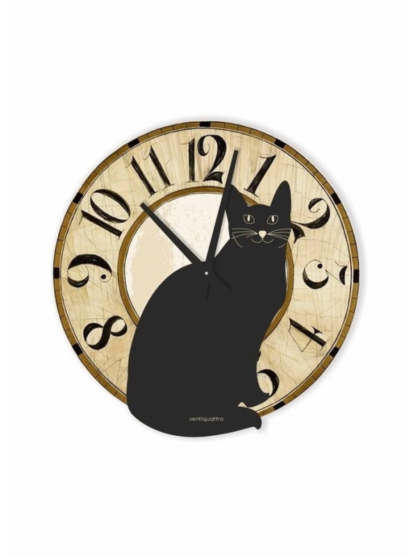 Часы настенные "Gatto nero", черный кот, интерьерные, плавный ход, d-33,5 см