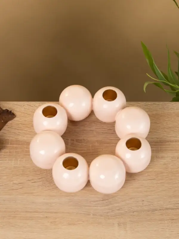 Подсвечник на 4 свечи "Бусы" с 8 сферами розовый 19х19х5,5 см