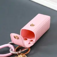 Брелок кожзам с карабином, с зеркалом "Для помады. Бант" розовый 23х3х3,5 см