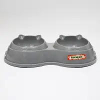 Миска двойная пластиковая, 25 х 14 х 5 см, серая