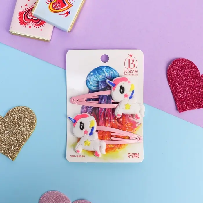 Невидимка для волос "Абель" (набор 2 шт) белый единорог, 5 см