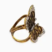 Кольцо для платка "Бабочка", цвет белый в чернёном золоте