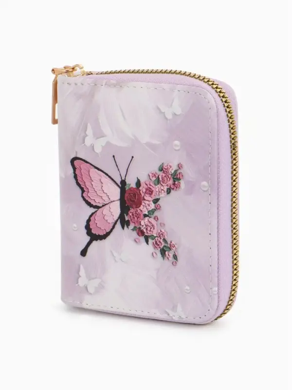 Кошелек жен 07-01-01 Июнь2550 бабочка, 8,5*2,5*10,5 см, 2 отд+отд/молн, д/карт, розовый