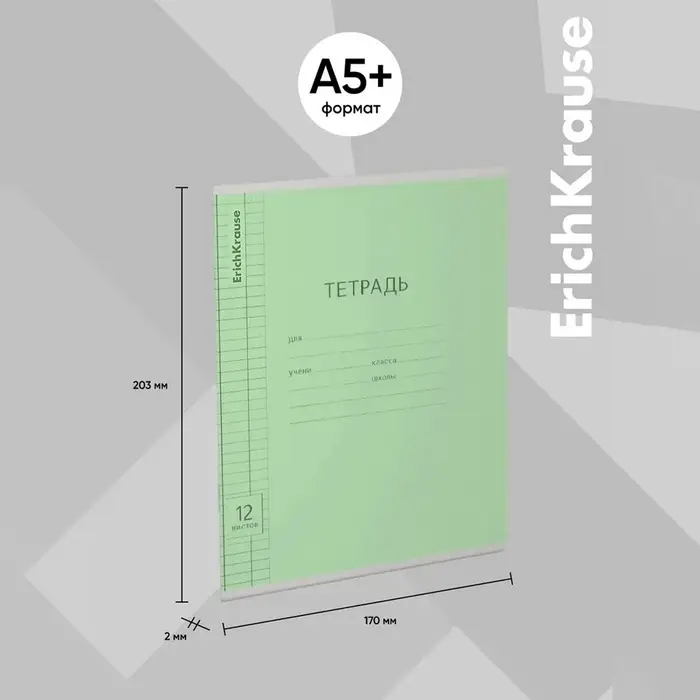 Тетрадь 12 листов в клетку ErichKrause &laquo;Классика&raquo;, обложка мелованный картон, зелёная