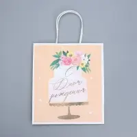 Пакет подарочный крафтовый, упаковка, &laquo;Праздничный торт&raquo;, 22 х 25 х 12 см