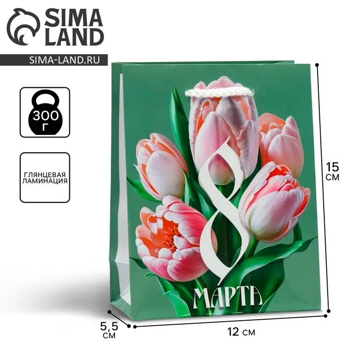 Пакет подарочный ламинированный, упаковка, &laquo;8 марта&raquo;, S 12 х 15 х 5.5 см