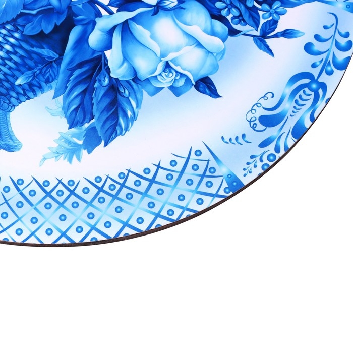 Доска разделочная и сервировочная круглая кухонная "Гжельская роспись", 25,5 см