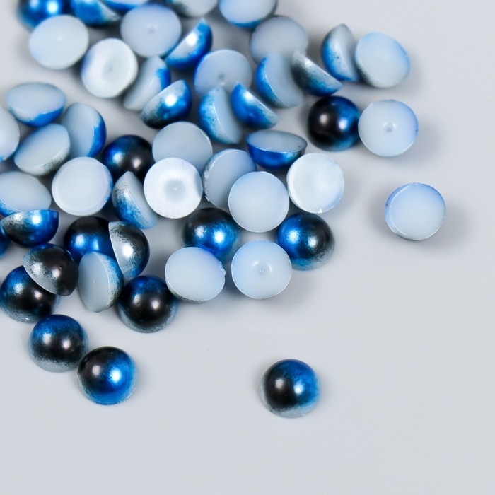 Декор "Полубусины и стразы. Градиент синий" d=6 мм 10г 200 шт 5х2,5 см МИКС