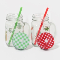 Набор банок стеклянных Доляна &laquo;Свежий бриз&raquo;, 2 предмета: 2 банки с крышками и трубочками 450 мл