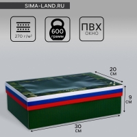 Коробка складная, крышка-дно, "23 Февраля", 30 х 20 х 9 см с окном