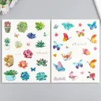 Переводные тату на тело цветные &laquo;Бабочки. Суккуленты&raquo;, 24&times;14.5 см, МИКС