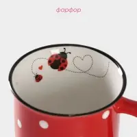 Кружка фарфоровая Доляна &laquo;Божья коровка&raquo;, 370 мл, цвет красный