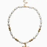 Кулон на жемчужных бусах "Морская звезда", цвет белый в золоте