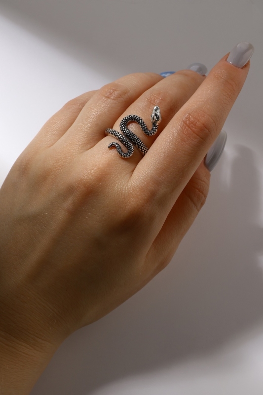 Кольцо &laquo;Змея&raquo; изогнутая, цвет чернёное серебро, безразмерное