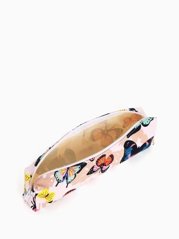Косметичка-пенал на молнии, с рисунком, розовая