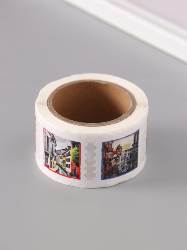 Наклейка бумага "Марки. Города" 3х3 см 200 шт в рулоне