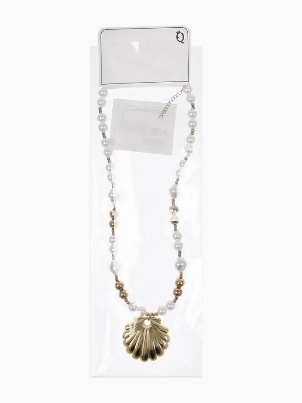 Кулон на жемчужных бусах "Ракушка", цвет белый в золоте