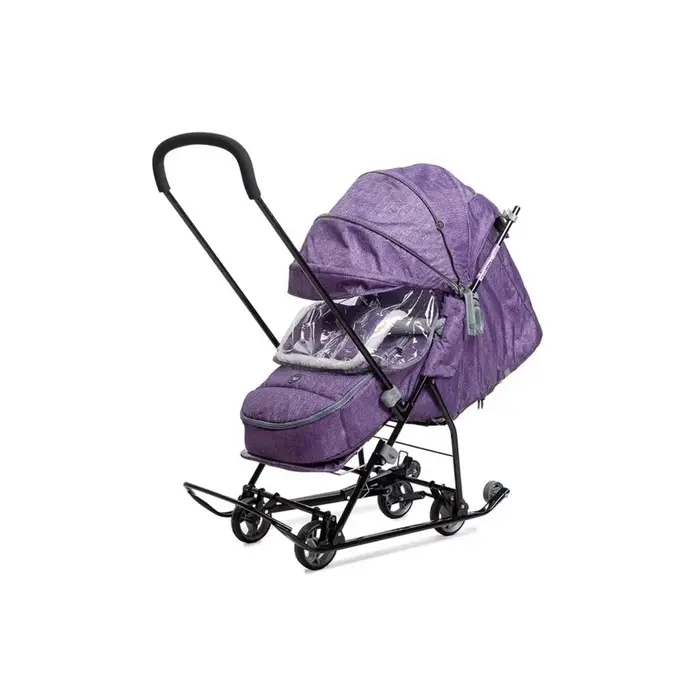 Санки - коляска &laquo;Наши детки 6&raquo;, чехол для ног, муфта, сумка, баклажановый с полосками