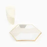 Набор посуды для праздника на 12 персон, белый с золотом (тарелки 23 см, стакан 250 мл)