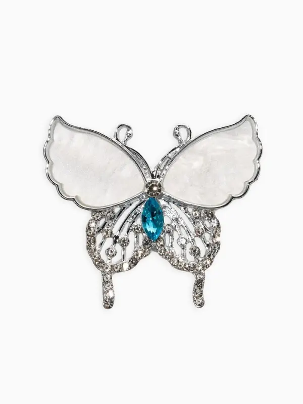 Брошь "Бабочка", цвет бело-голубая в серебре