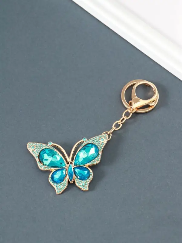 Брелок металл, стразы на карабине "Бабочка" голубой 4,7х6,4х0,8 см