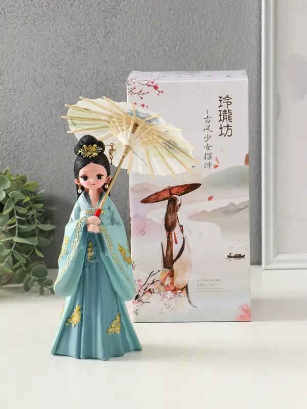 Сувенир полистоун "Девочка в кимоно с зонтиком" голубой 12х13,8х25 см