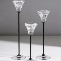 Подсвечник металл, стекло "Нил" d=2 и 4 см набор 3 шт  прозрачный 7х7х18 7х7х23 7х7х28 см