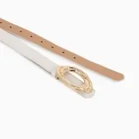 Ремень жен 04-01-01-04, Июнь2513, 2,4*0,3*110 см, без винта, пряж золото, гвоздик, белый