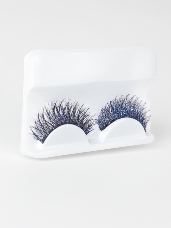 Ресницы накладные блестящие голубые пластик к/короб QF