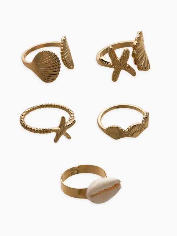 Набор колец 5 шт "Новый стиль" море, размер МИКС, цвет белый в золоте