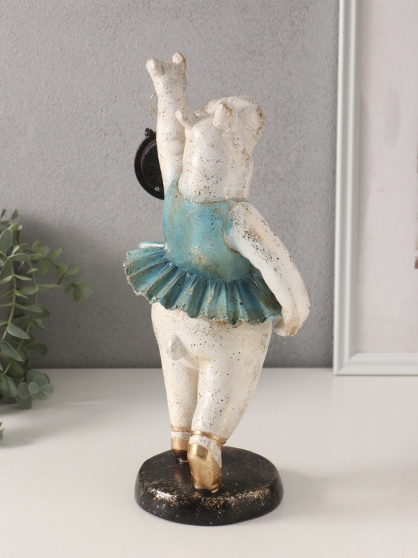 Сувенир полистоун с часами "Бегемот-балерина" 13,5х15х32,5 см