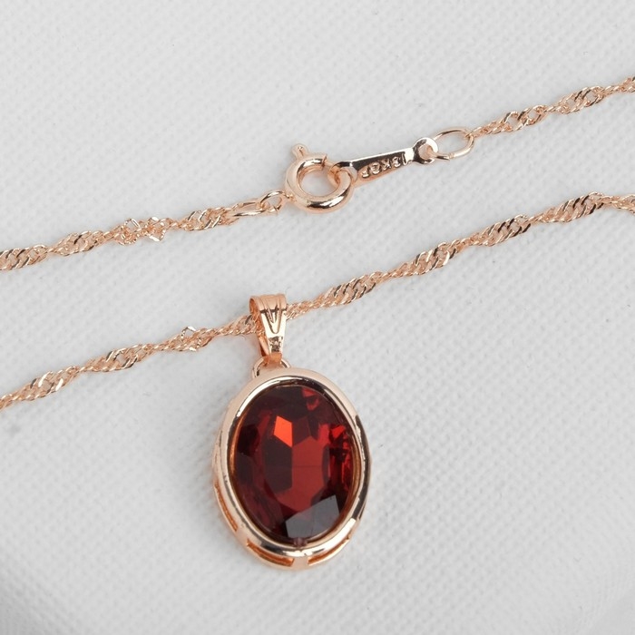 Гарнитур 3 предмета: серьги, кулон, кольцо безразмерное &laquo;Эдель&raquo; овал вытянутый, цвет красный в золоте, 45 см