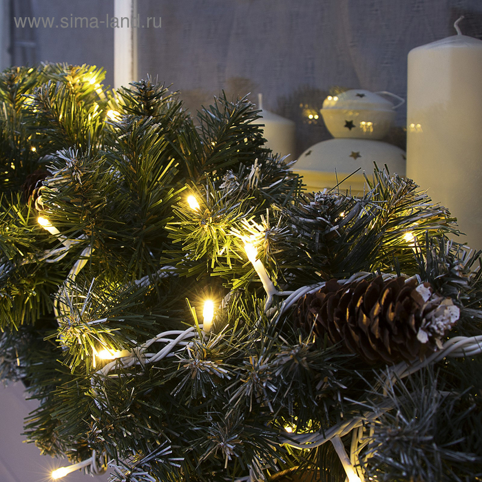 Гирлянда &laquo;Нить&raquo; 10 м, IP44, УМС, белая нить, 100 LED, свечение тёплое белое, 220 В