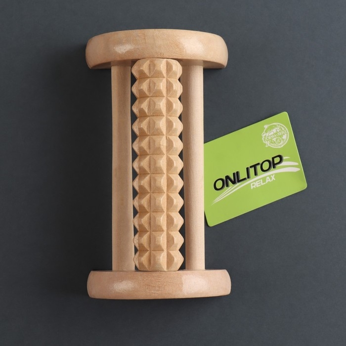 Массажёр для ног с шипами, деревянный, роликовый, 1 ряд, 14,5 &times; 7,8 &times; 4,5 см