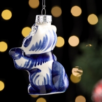 Ёлочная игрушка "Кошка", гжель, фарфор,  h=8см