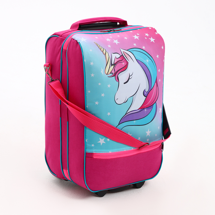 Чемодан малый 16", отдел на молнии, наружный карман, цвет розовый