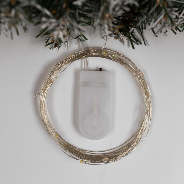 Гирлянда &laquo;Нить&raquo; 5 м роса, IP20, серебристая нить, 50 LED, батарейки CR2032х2 (в комплекте), свечение мульти