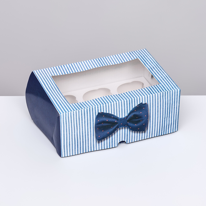 Коробка для 6 капкейков с окном , "длястоящему мужчине", 25 х 17 х 10 см