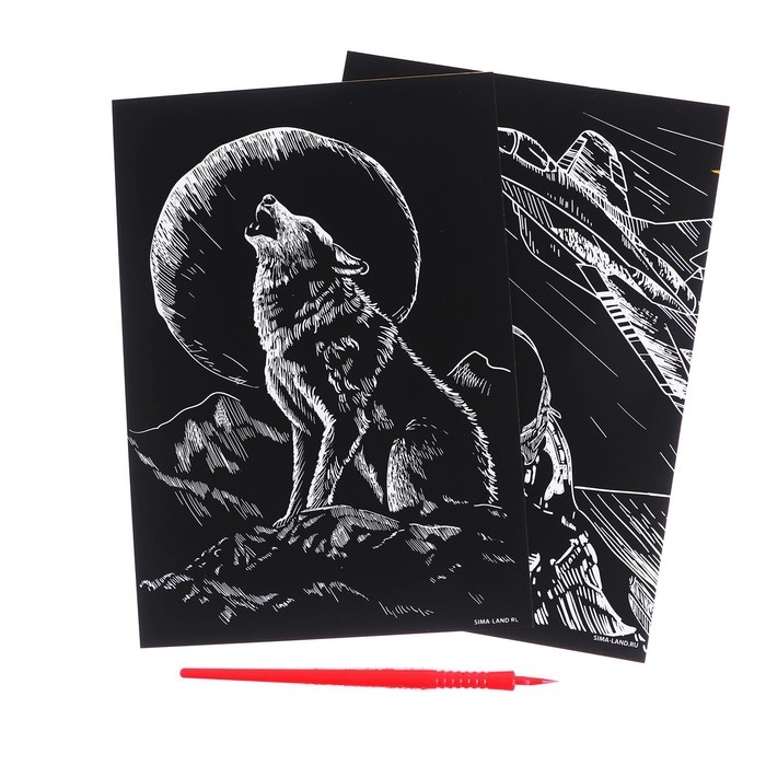 Набор гравюр &laquo;Волк и лётчик&raquo; с металлическим эффектом &laquo;золото&raquo;, 2 шт., А5