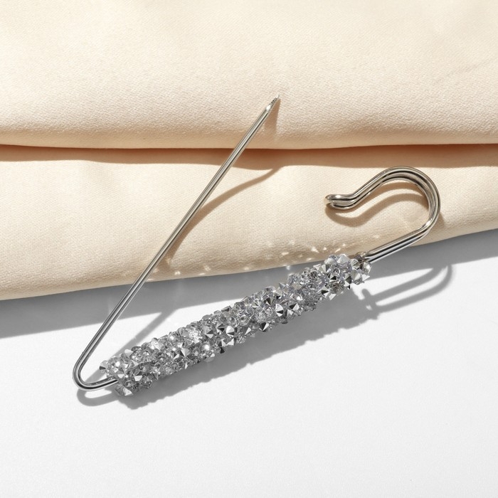 Булавка &laquo;Вечеринка&raquo; стразы, 7 см, цвет серебро