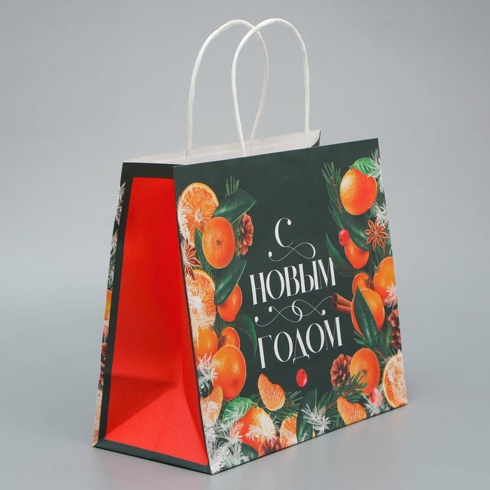 Пакет подарочный новогодний крафтовый &laquo;Новогодняя суета&raquo;, 25 х 22 х 12 см, Новый год