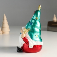 Сувенир полистоун "Дед Мороз в колпаке со звёздами, с колоколом и мешком" 12х9,5х18 см