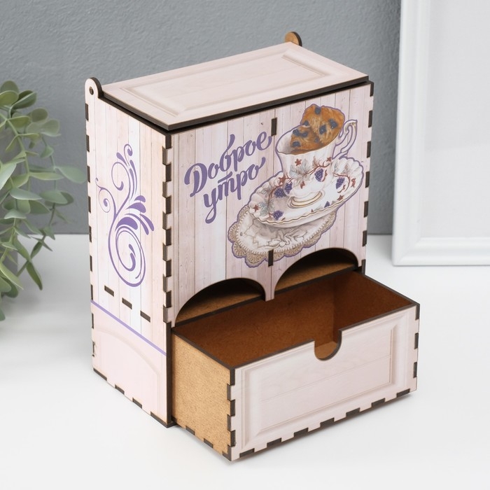 Чайный домик двойной с ящиком "Доброе утро" 20х8,7х15,2 см МИКС