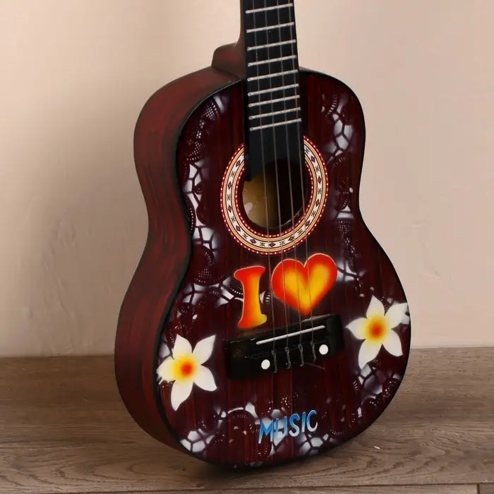 Сувенирный музыкальный инструмент гитара-укулеле "Цветы" 55х20х6 см