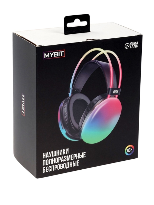 Наушники полноразмерные Mybit W-33, RGB подсветка, BT5.3, 800 мАч, Type-C, розовые