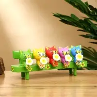 Сувенир "Котята на скамейке" дерево 19х8х6 см, цв. зелёный