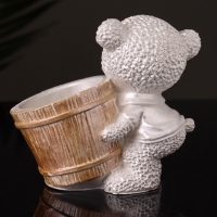 Кашпо "Медведь с горшочком" 9х10х6 см,перламутр