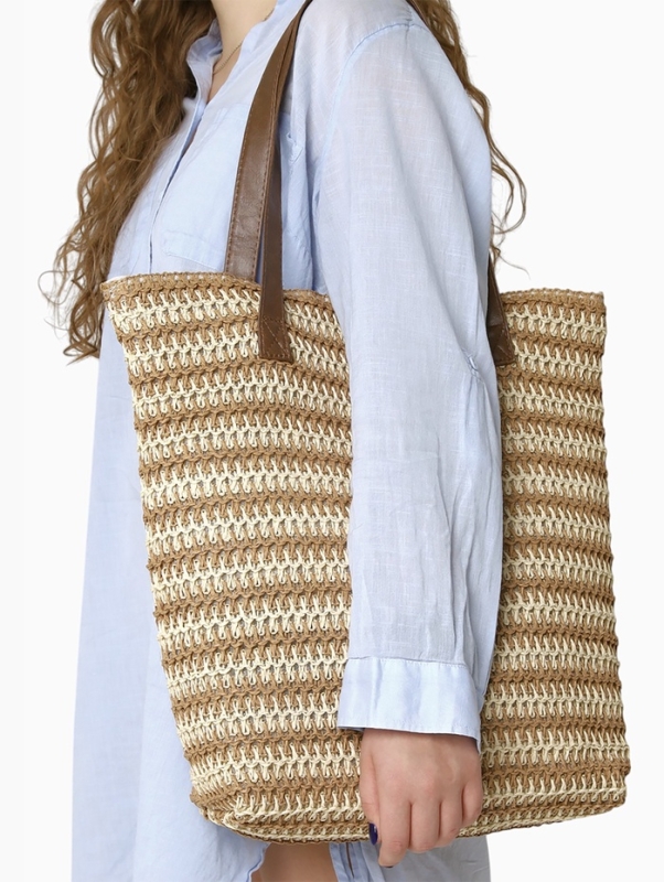 Сумка пляжная Полосы, 45*12*38, отд на молнии, подкладка, беж/коричневый