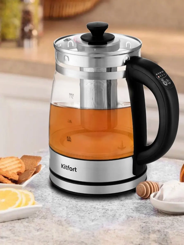 Чайник электрический стеклянный с подсветкой КТ-6119 - 1.7 л